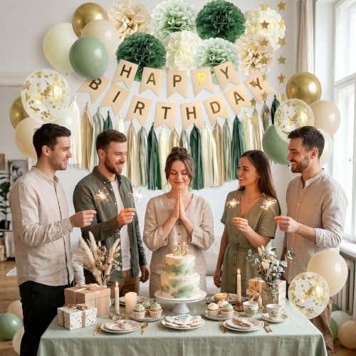 Sage Green Birthday Decoration Set