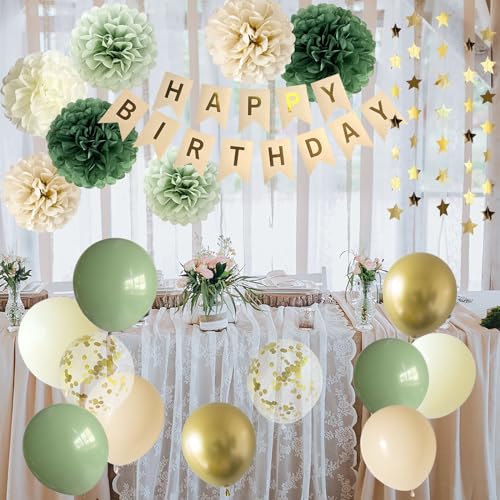 Sage Green Birthday Decoration Set
