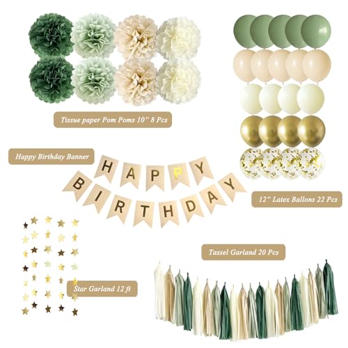 Sage Green Birthday Decoration Set
