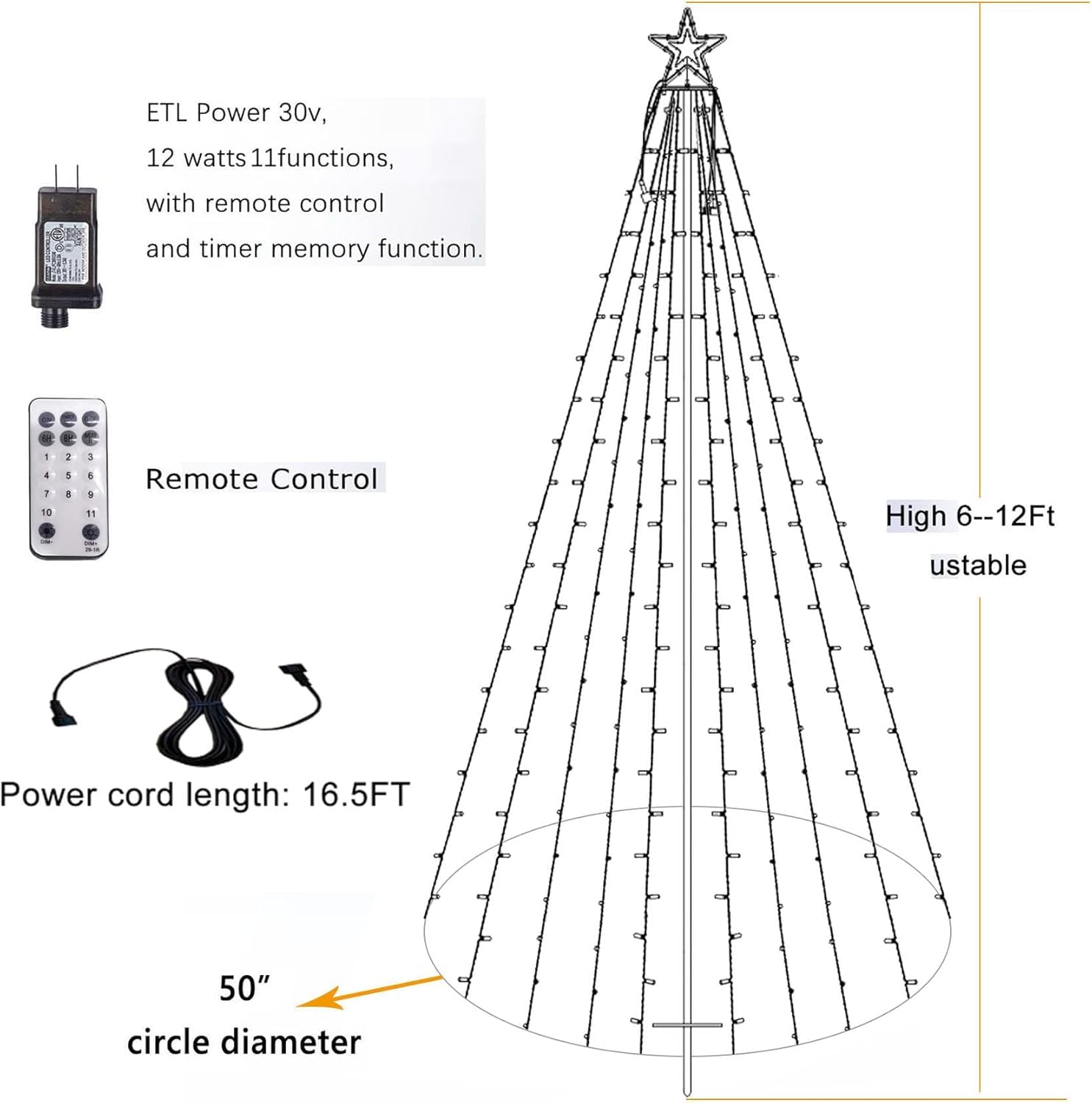 12FT Lighted Outdoor Christmas Tree