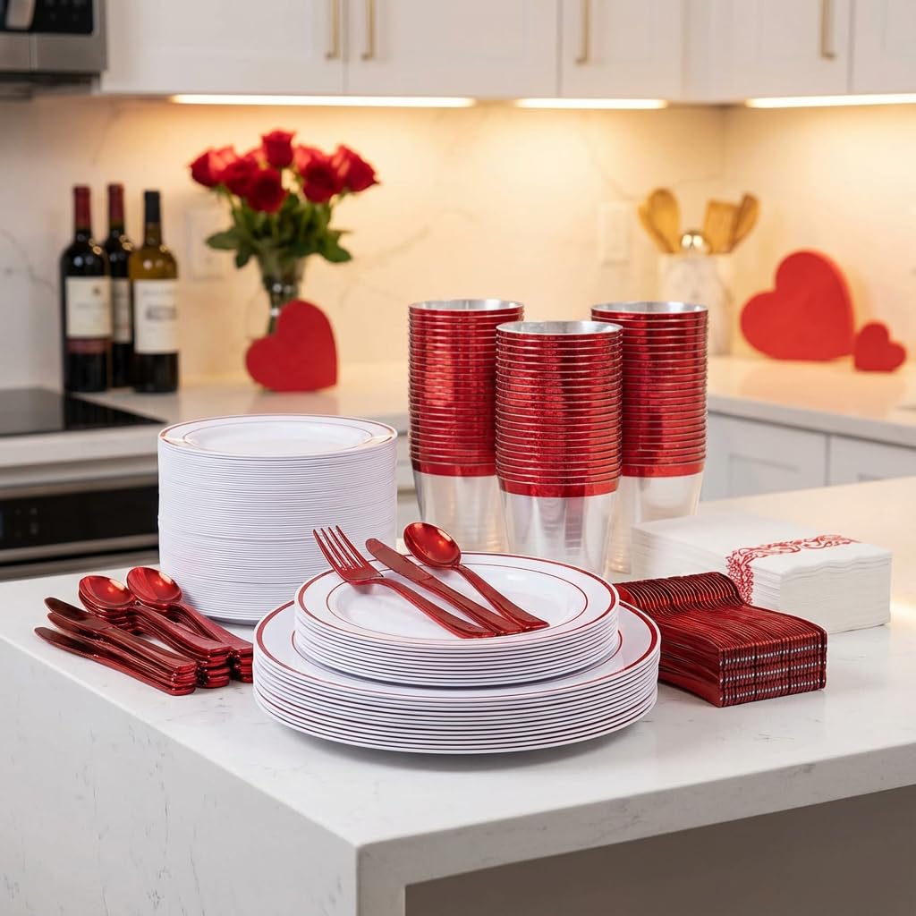 700-Piece Red Disposable Dinnerware Set