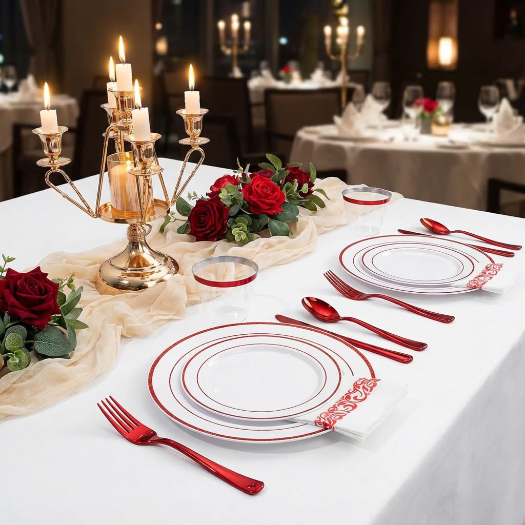 700-Piece Red Disposable Dinnerware Set