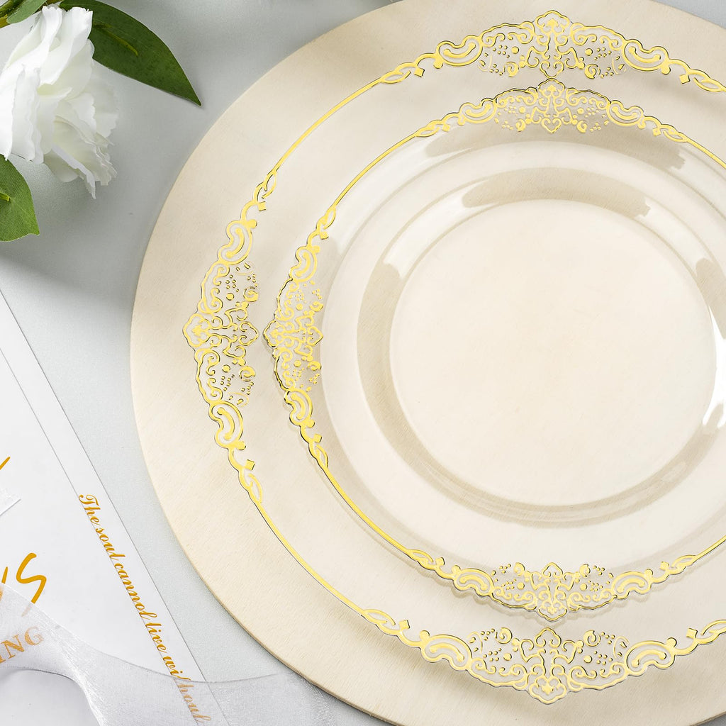 Bestluck Vintage Plastic Plates with Pre Rolled Napkin and Silverwares