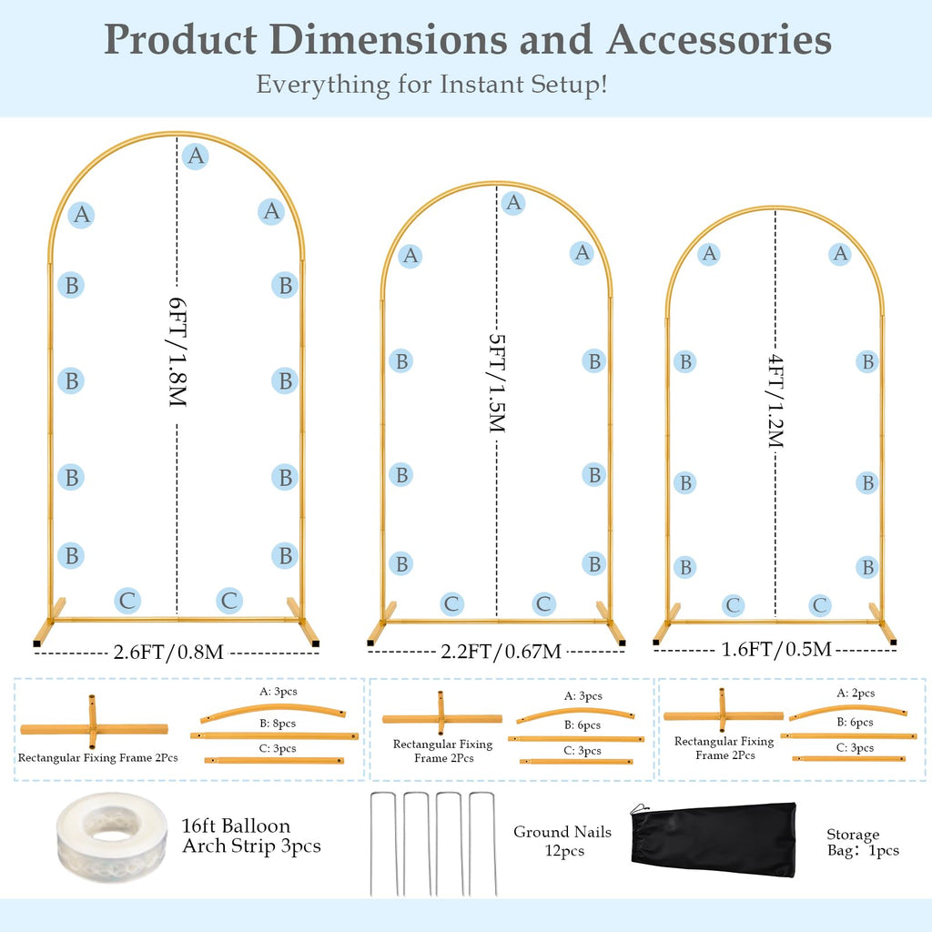 Antizz Wedding Arch Backdrop Stand Set of 3