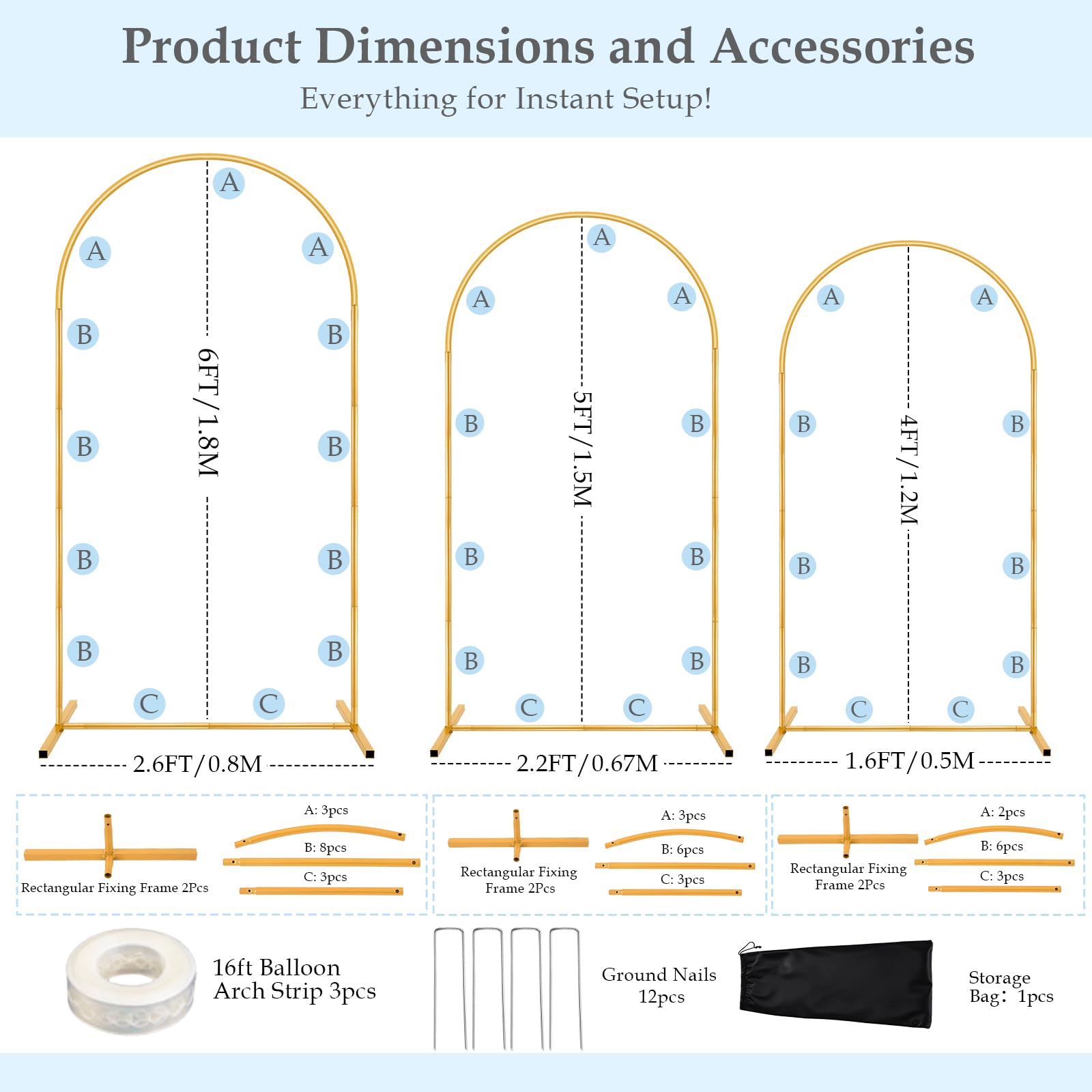 Antizz Wedding Arch Backdrop Stand Set of 3