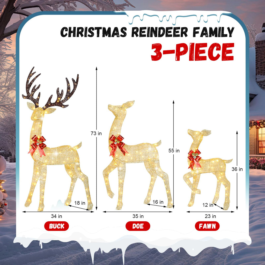 72" Light Up Reindeer Outdoor Christmas, 3-Piece Reindeer Christmas Decor