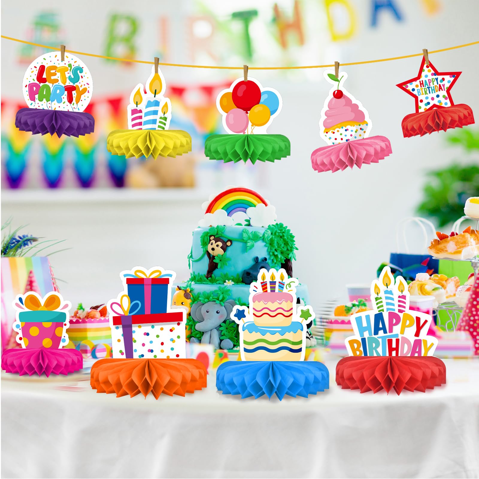 Birthday Decorations Set - Birthday Themed Honeycomb Centerpiece, Table Decoration for Kids' Birthday Party Supplies