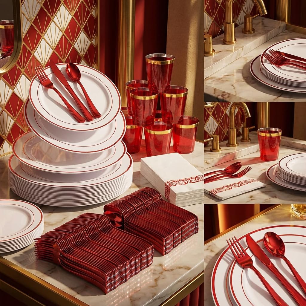 700-Piece Red Disposable Dinnerware Set