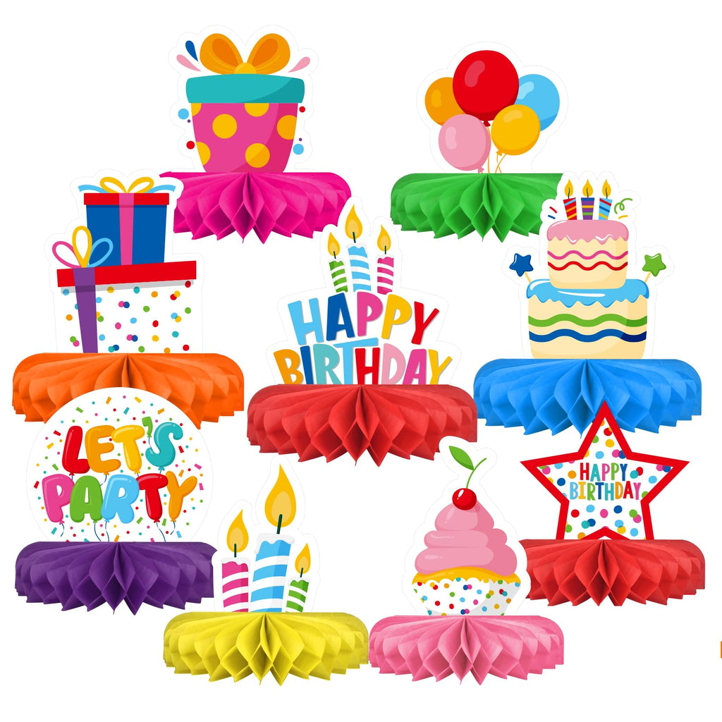 Birthday Decorations Set - Birthday Themed Honeycomb Centerpiece, Table Decoration for Kids' Birthday Party Supplies