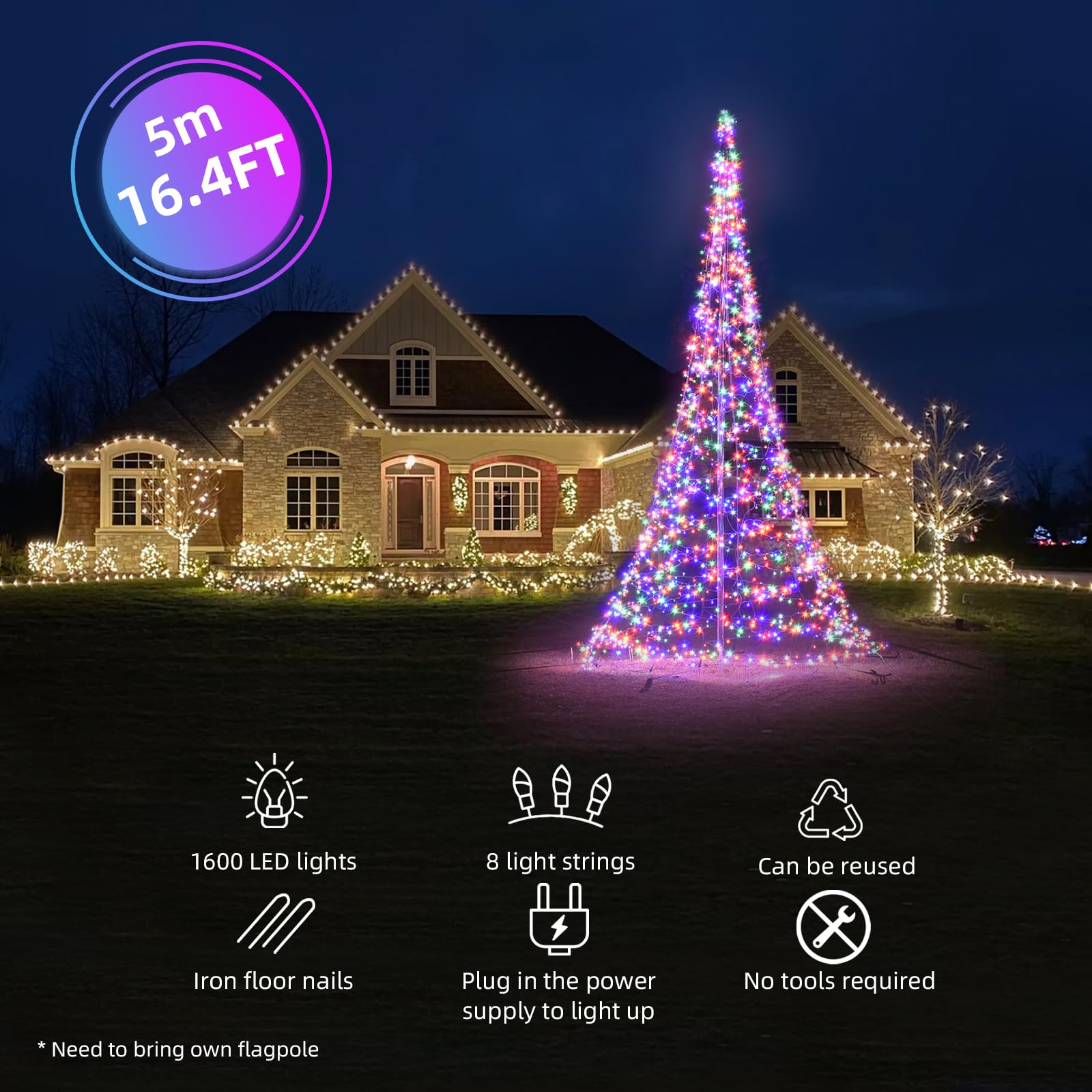Flagpole LED Christmas Tree