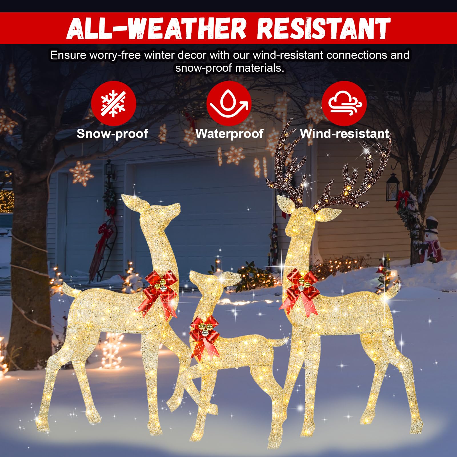 72" Light Up Reindeer Outdoor Christmas, 3-Piece Reindeer Christmas Decor