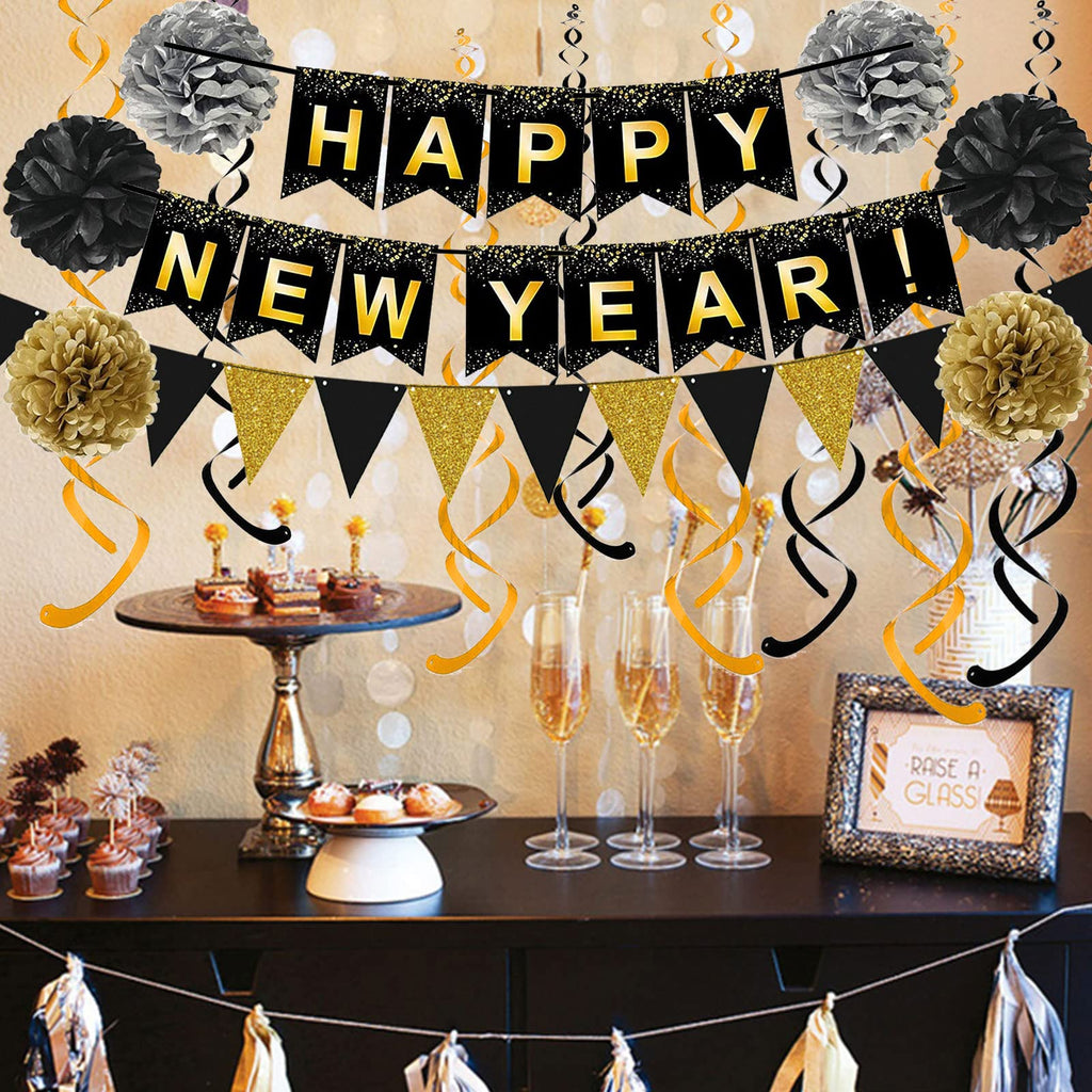 Black & Gold New Year Decoration Set