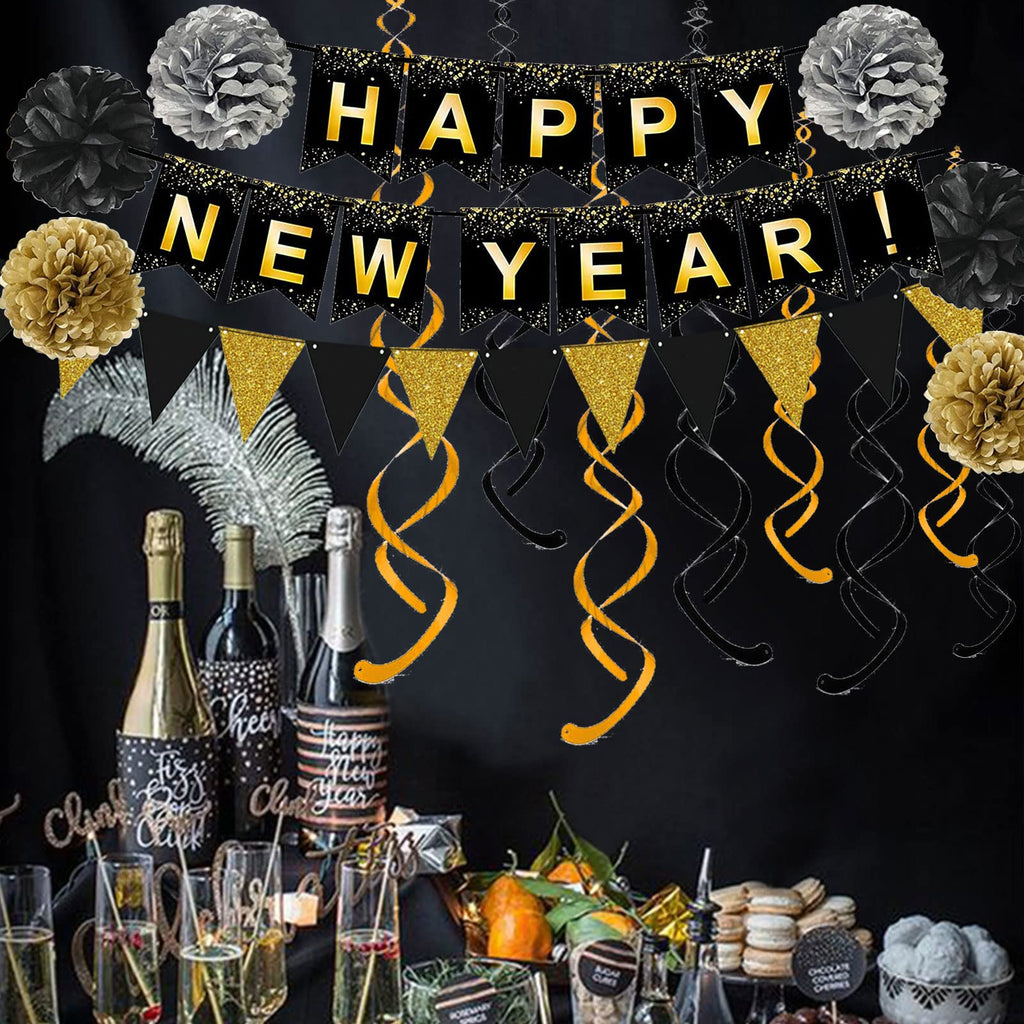 Black & Gold New Year Decoration Set