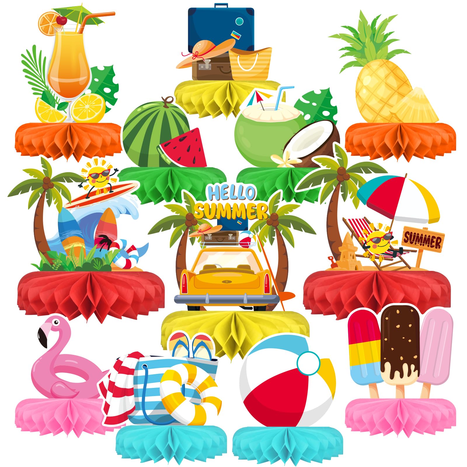 Birthday Decorations Set - Birthday Themed Honeycomb Centerpiece, Table Decoration for Kids' Birthday Party Supplies