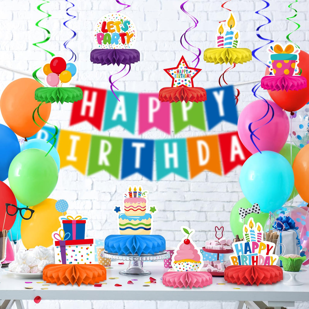 Birthday Decorations Set - Birthday Themed Honeycomb Centerpiece, Table Decoration for Kids' Birthday Party Supplies