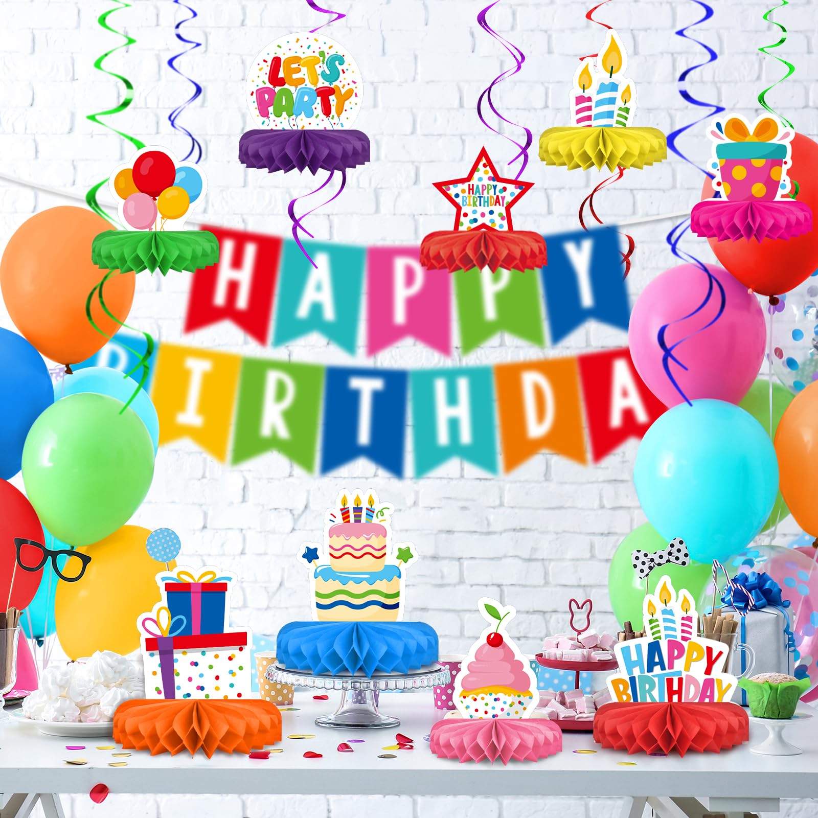 Birthday Decorations Set - Birthday Themed Honeycomb Centerpiece, Table Decoration for Kids' Birthday Party Supplies