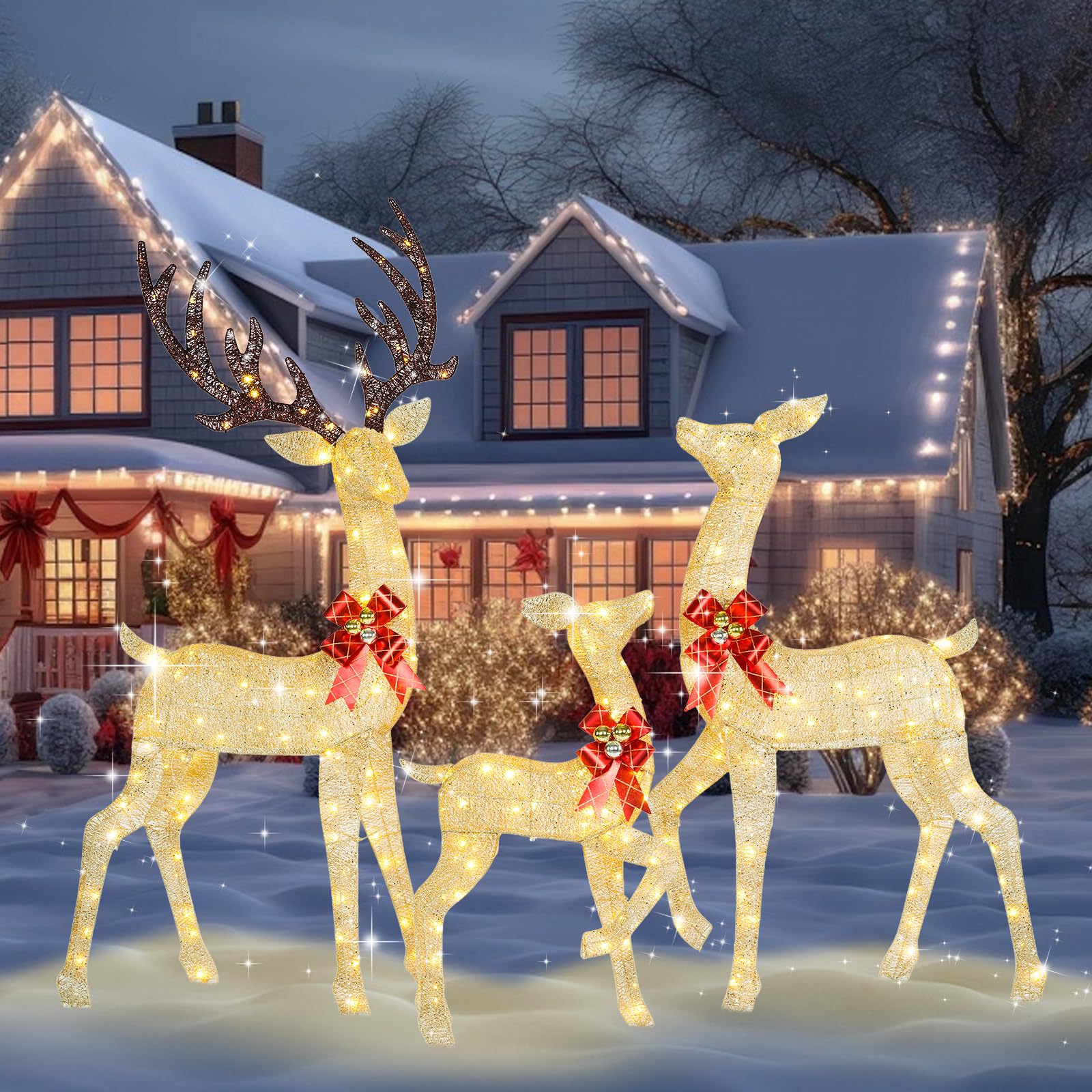 72" Light Up Reindeer Outdoor Christmas, 3-Piece Reindeer Christmas Decor