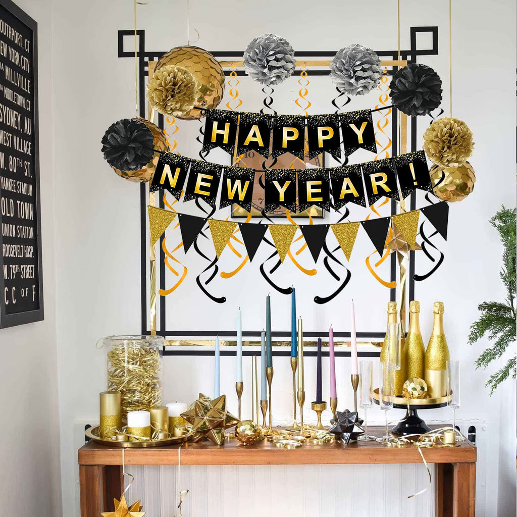 Black & Gold New Year Decoration Set
