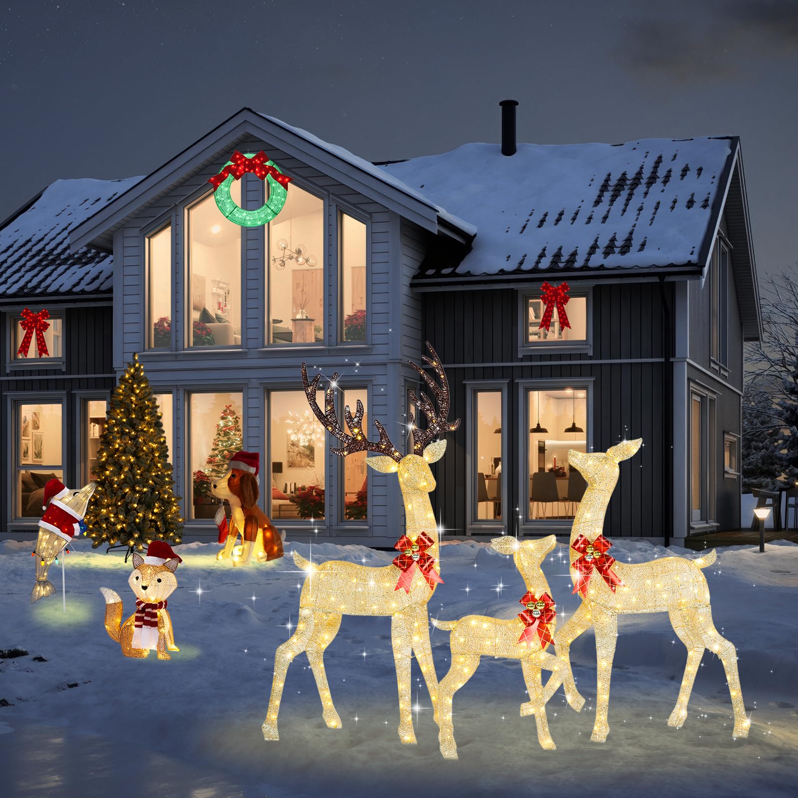 72" Light Up Reindeer Outdoor Christmas, 3-Piece Reindeer Christmas Decor