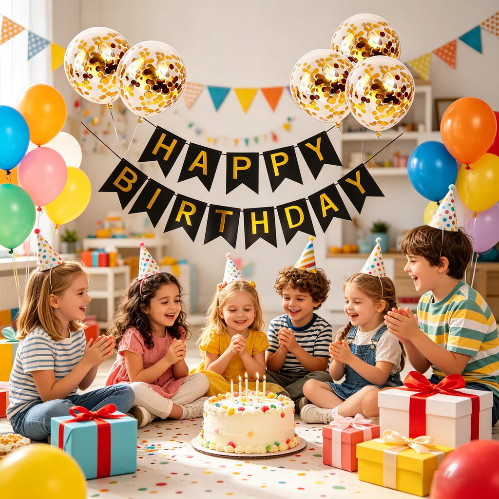 Happy Birthday Banner with Gold Balloons