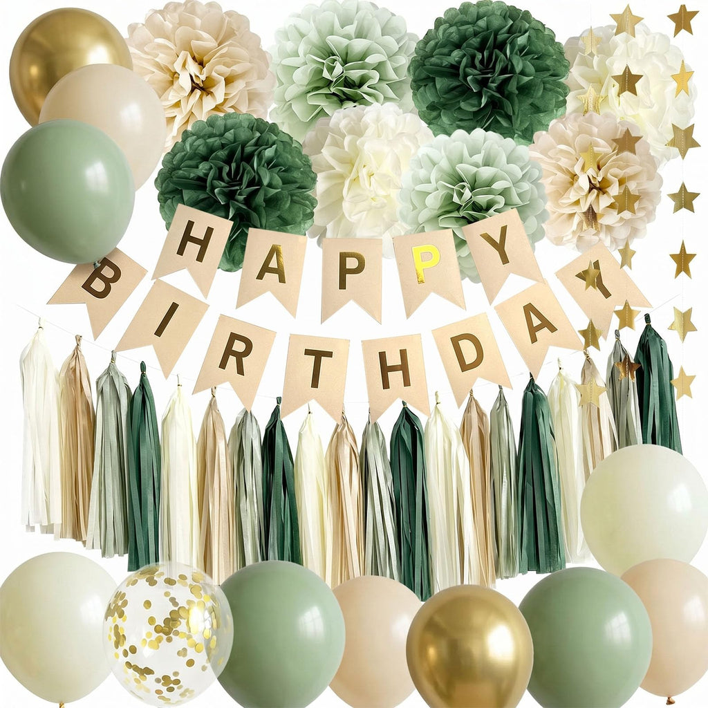 Sage Green Birthday Decoration Set