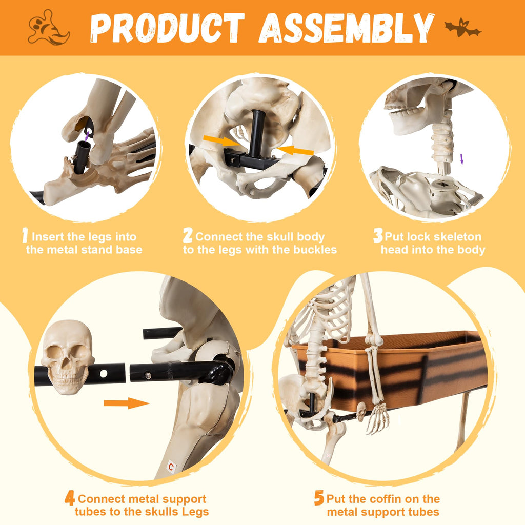 5FT Skeleton Coffin Halloween Decoration