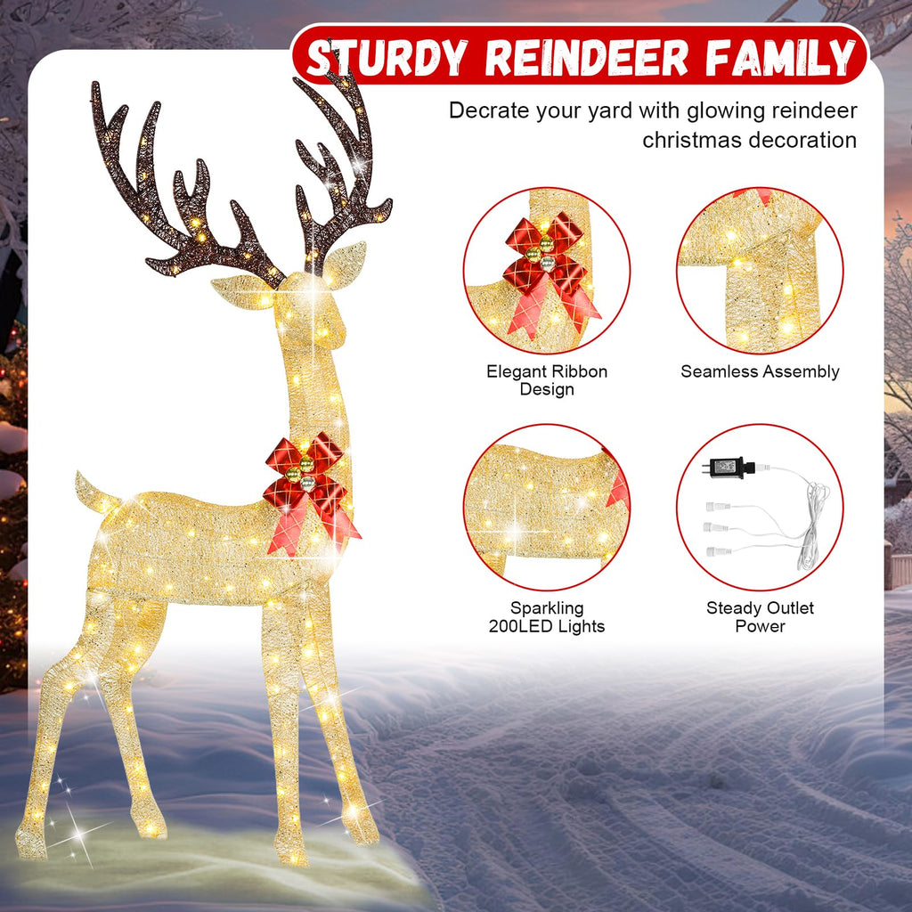 72" Light Up Reindeer Outdoor Christmas, 3-Piece Reindeer Christmas Decor