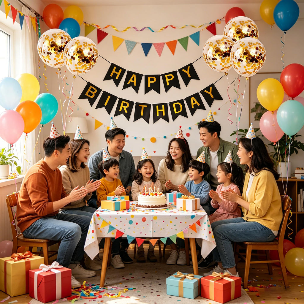 Happy Birthday Banner with Gold Balloons