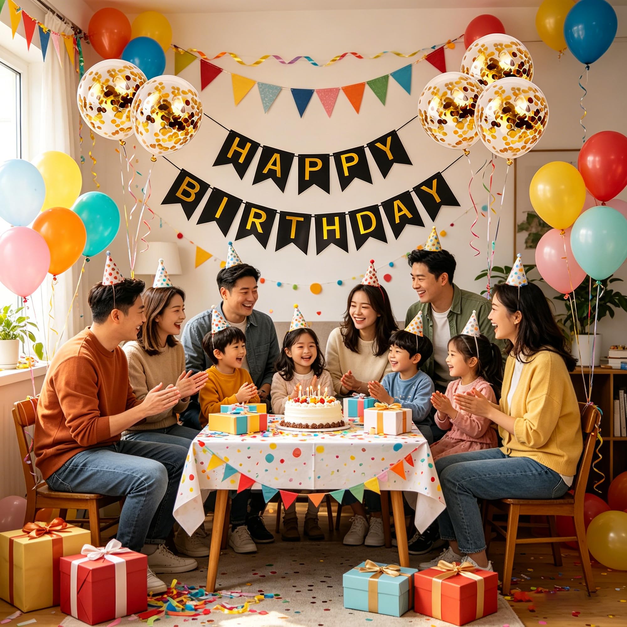 Happy Birthday Banner with Gold Balloons