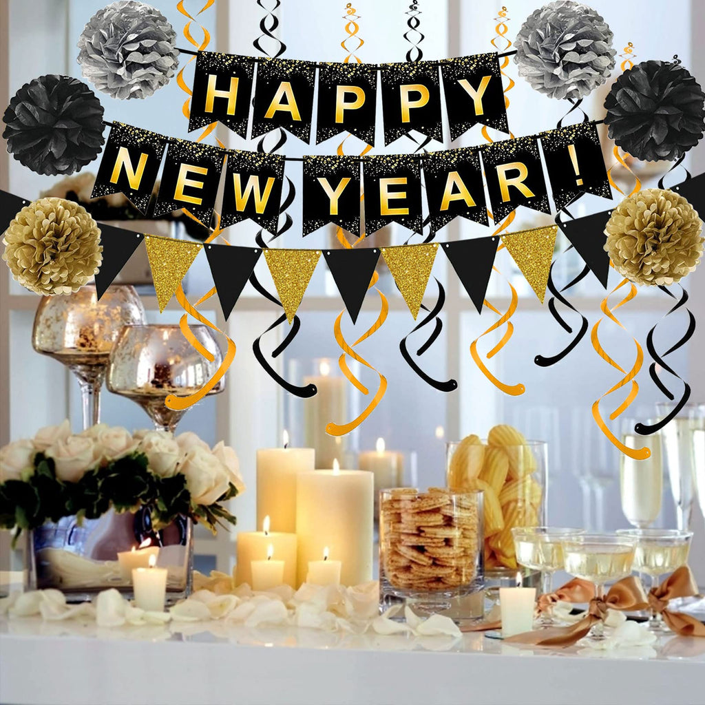 Black & Gold New Year Decoration Set