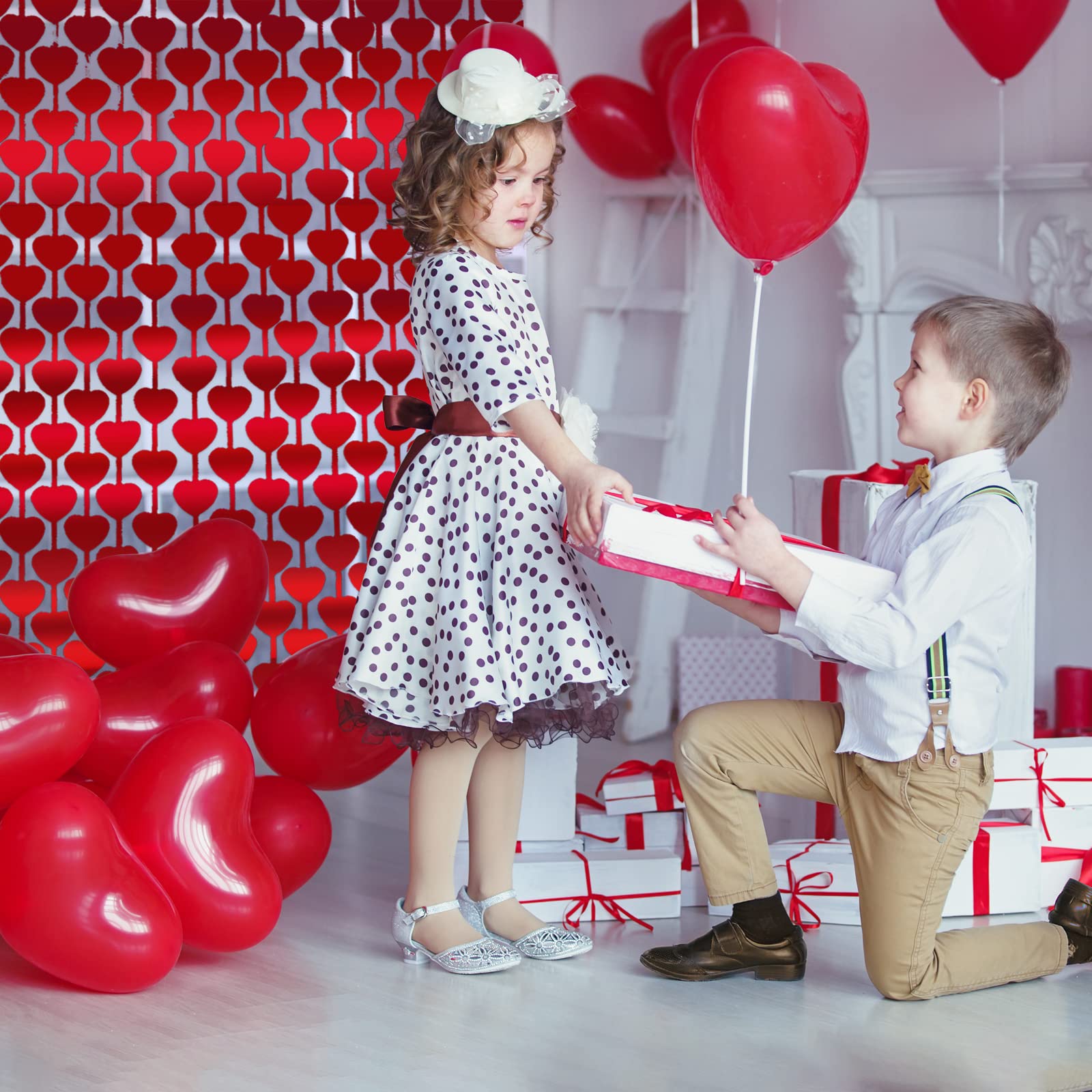 Valentine's Day Party Decorations Red Heart Foil Fringe Curtains