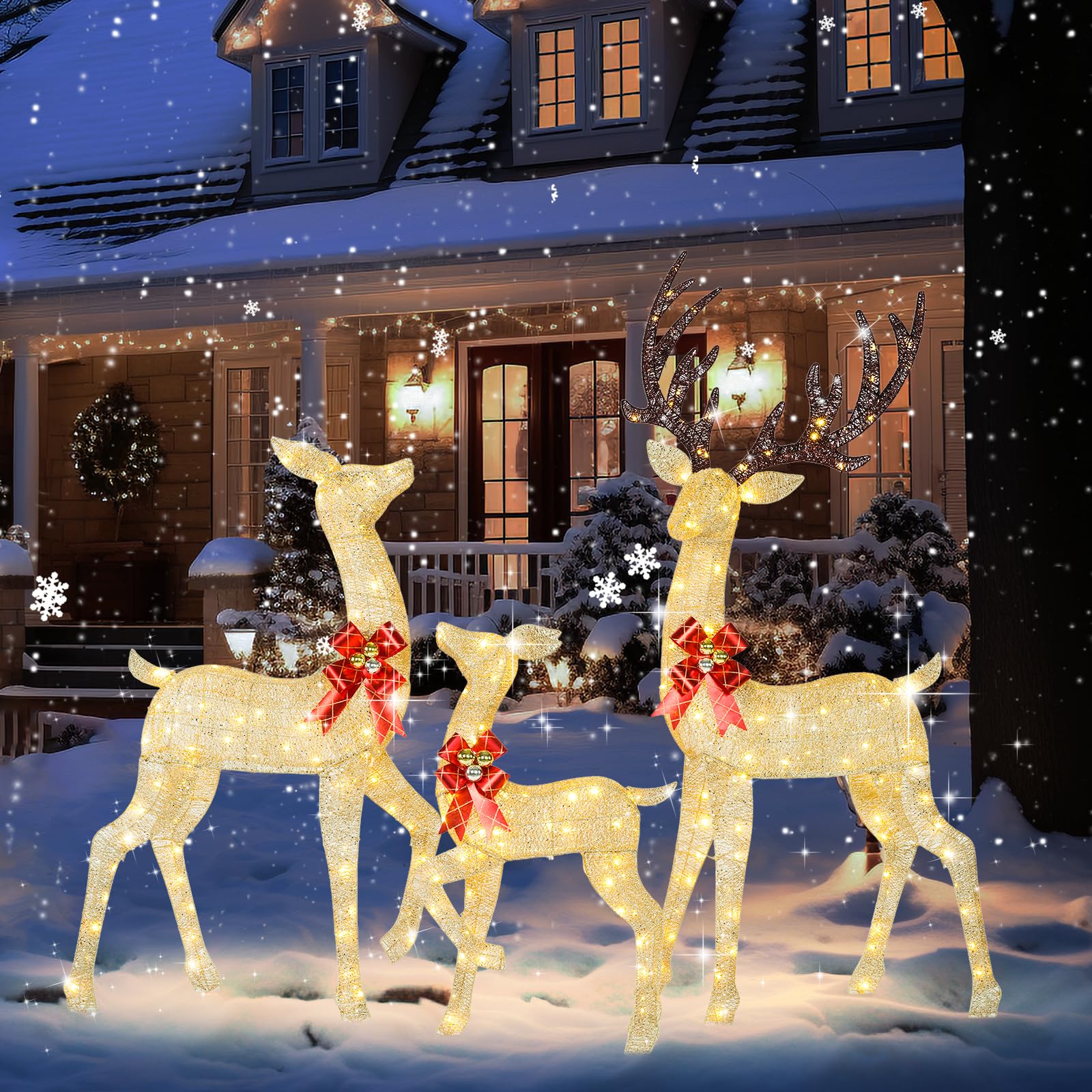 72" Light Up Reindeer Outdoor Christmas, 3-Piece Reindeer Christmas Decor