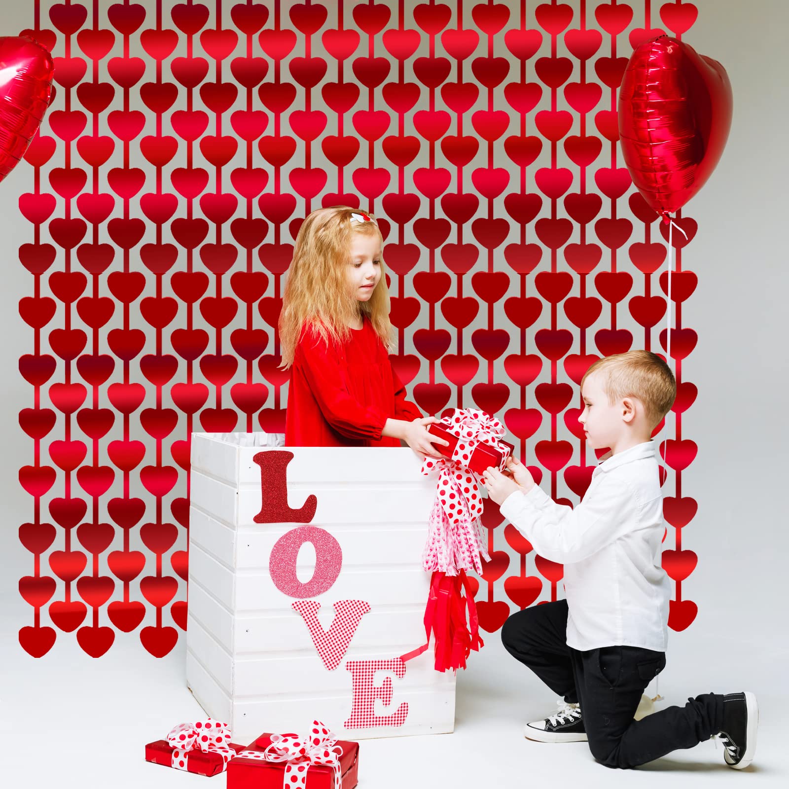 Valentine's Day Party Decorations Red Heart Foil Fringe Curtains