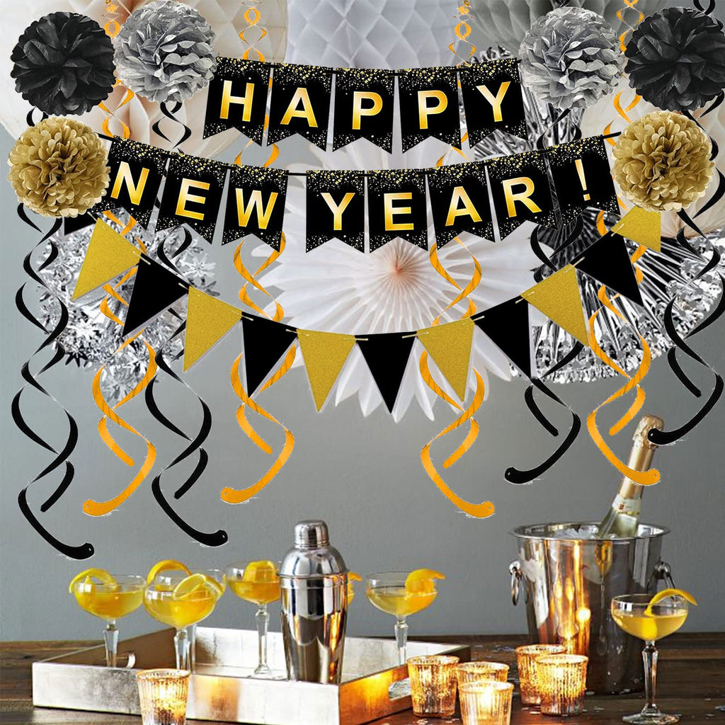 Black & Gold New Year Decoration Set