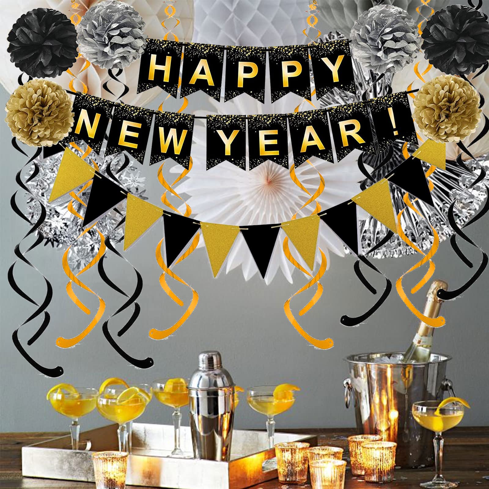 Black & Gold New Year Decoration Set