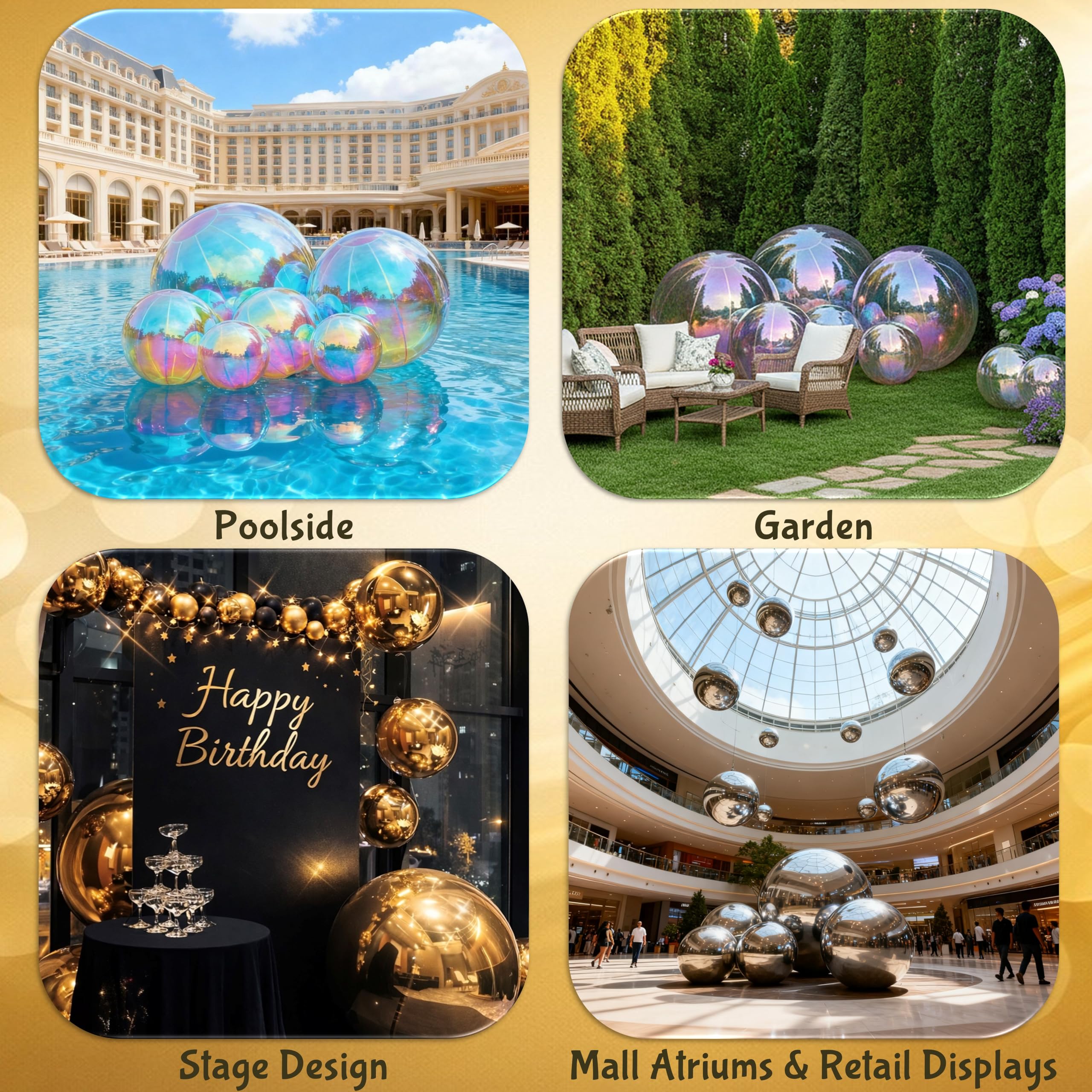 Joyaura 6-Pc Inflatable Mirror Ball Set, Large Shiny Decor Balls