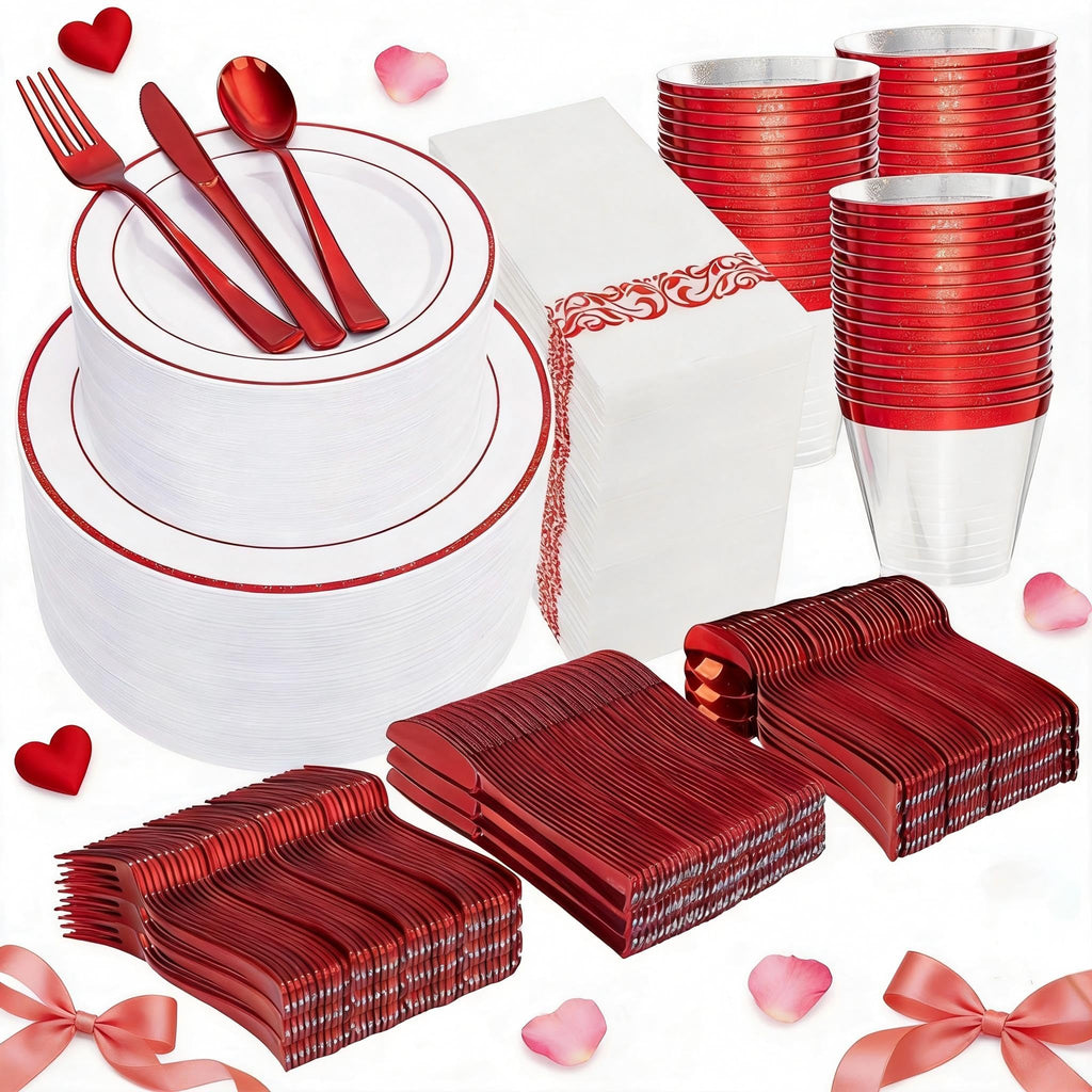700-Piece Red Disposable Dinnerware Set