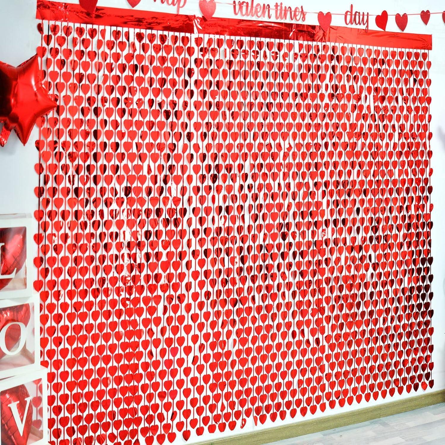 Valentine's Day Party Decorations Red Heart Foil Fringe Curtains