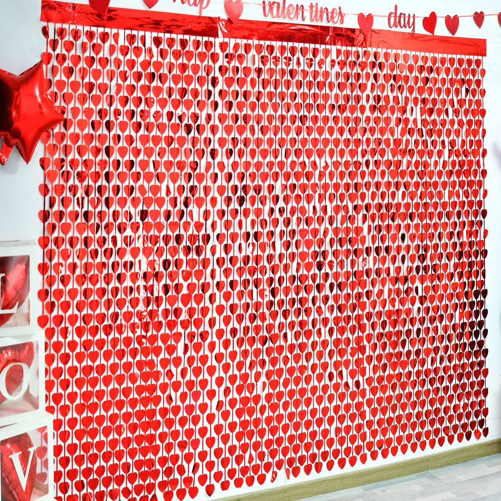 Valentine's Day Party Decorations Red Heart Foil Fringe Curtains