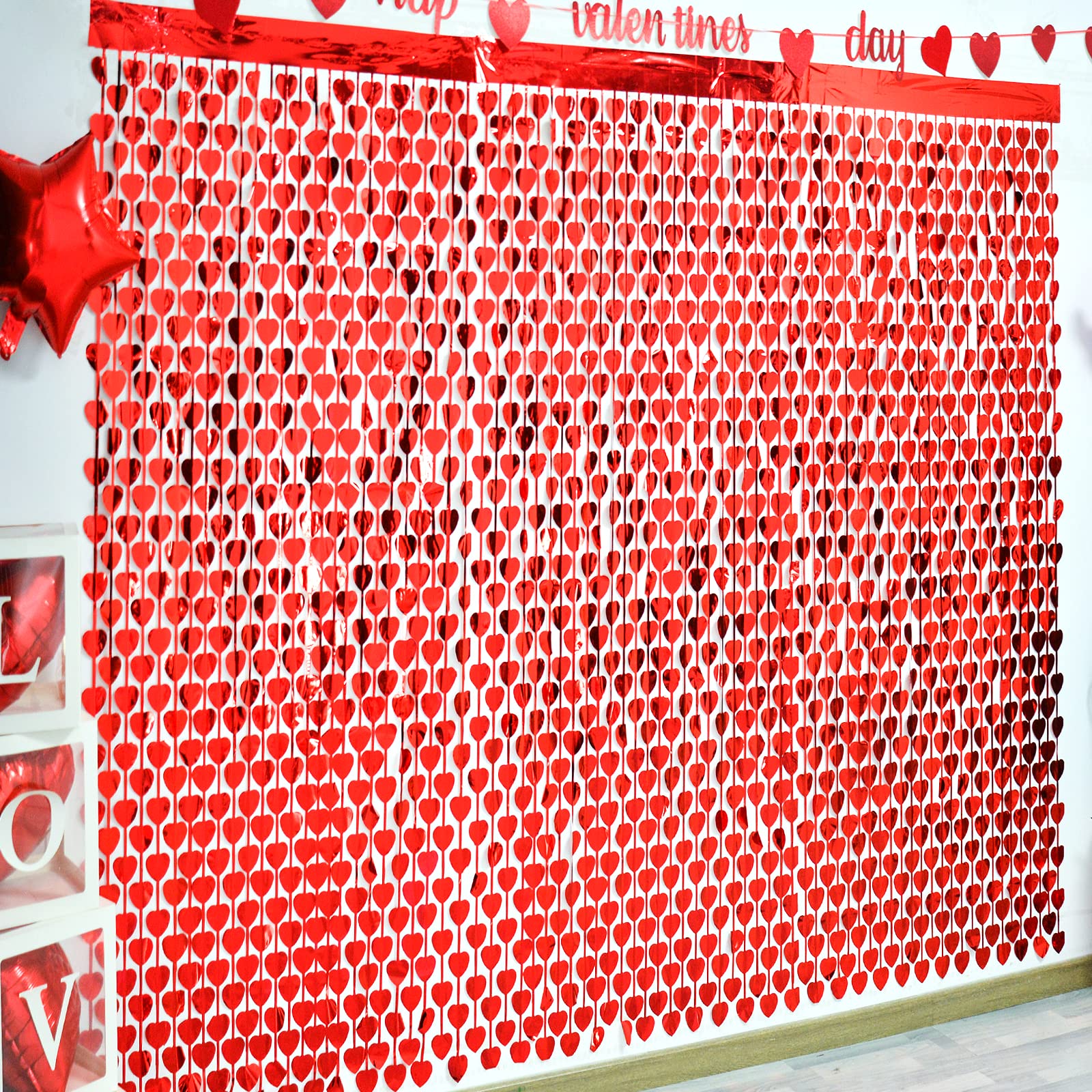 Valentine's Day Party Decorations Red Heart Foil Fringe Curtains